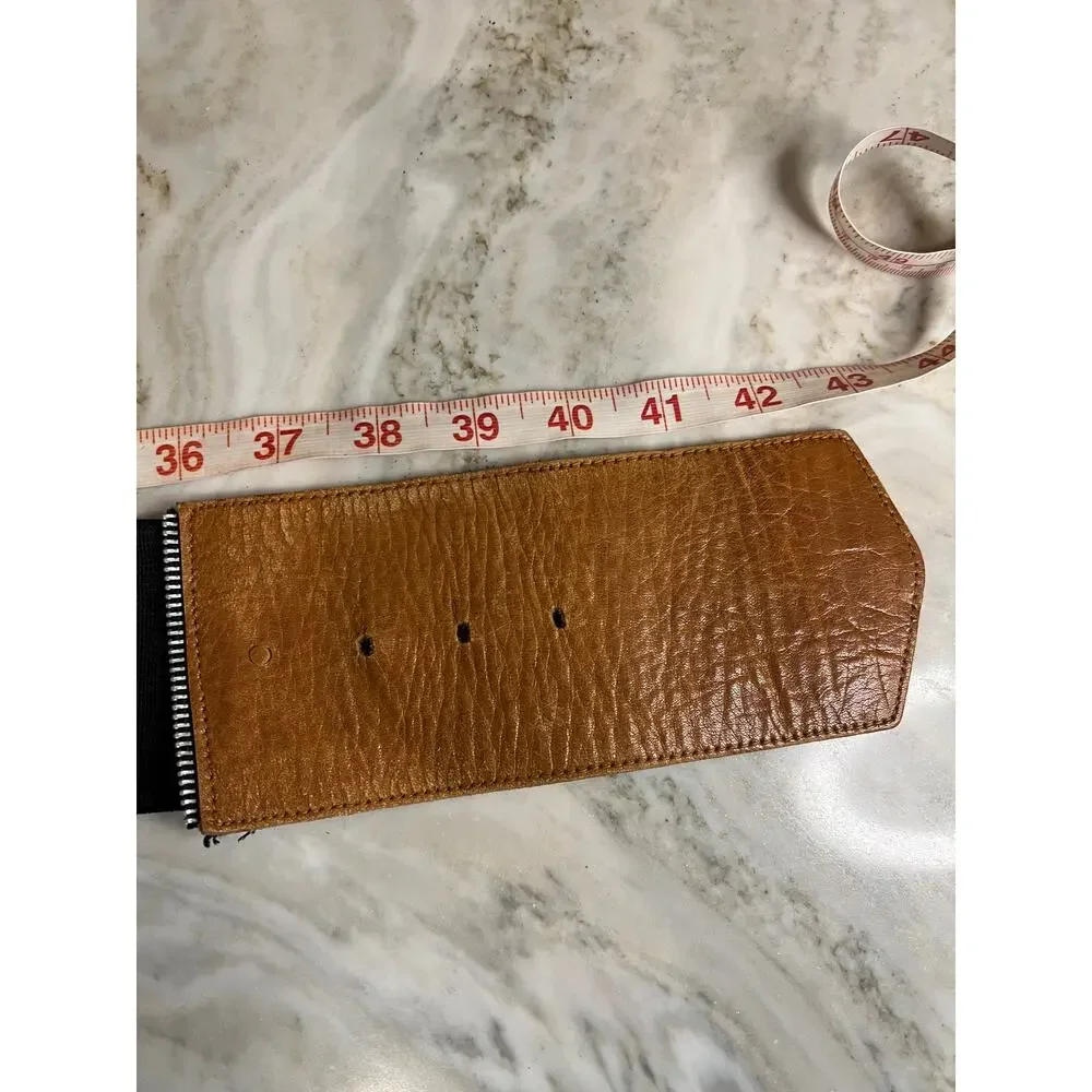 Vintage MZ Wide Leather Cinch Belt Whisky Brown Zipper Detail